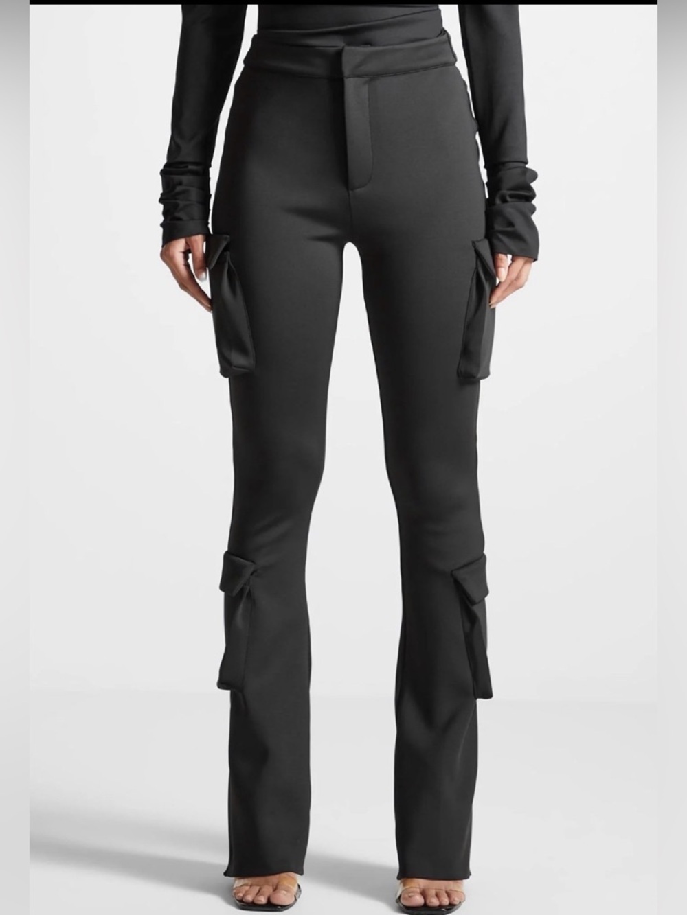 Maniere De Voir Cargo Flare Pants High-Rise Black Sz M NWOT Streetwear Y2K - Picture 3 of 7